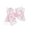 Pink Embroidered Crochet Edge Heart Hair Bow on Alligator Clip