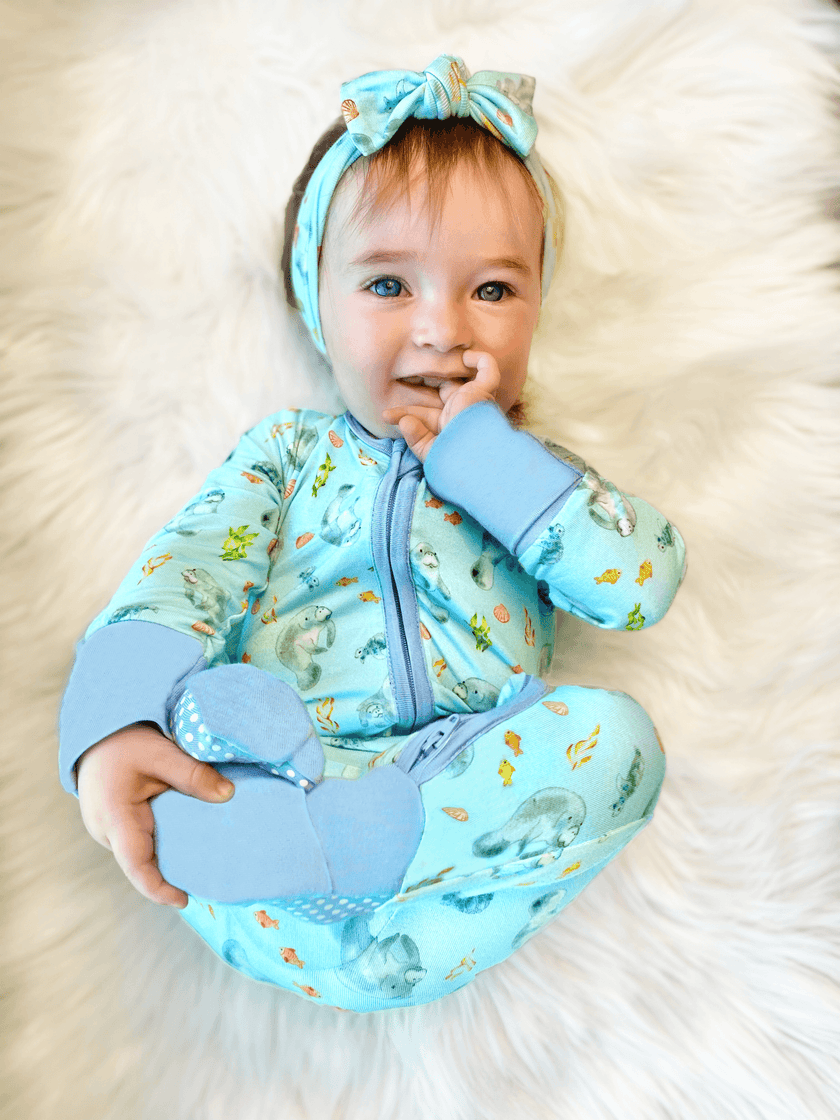 Get Your Float on Manatees Bamboo Convertible Footie (NB-24m)