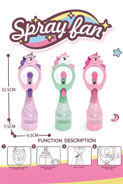 Unicorn Pony Water Spray Misting Electric Fan - Assorted