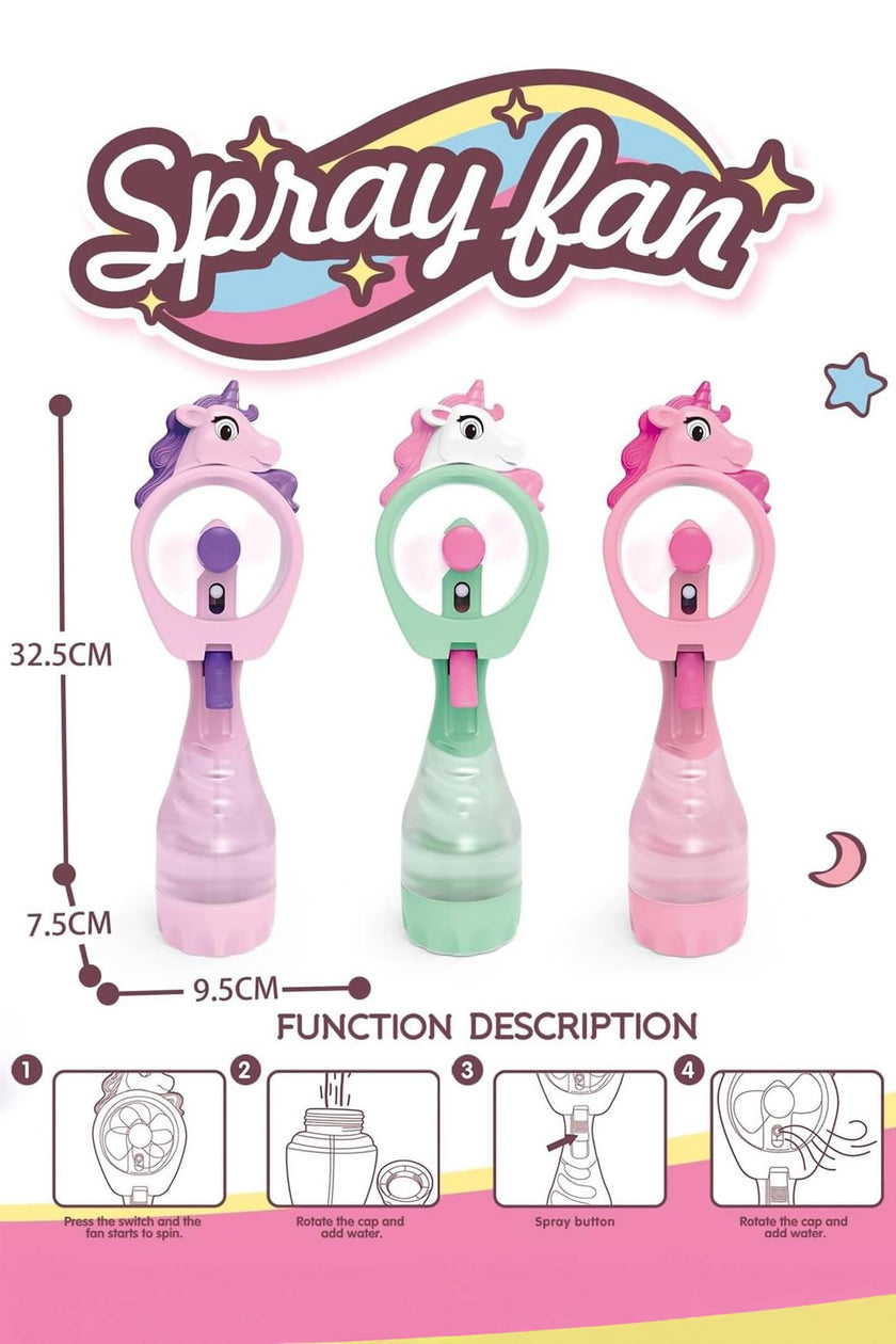 Unicorn Pony Water Spray Misting Electric Fan - Assorted
