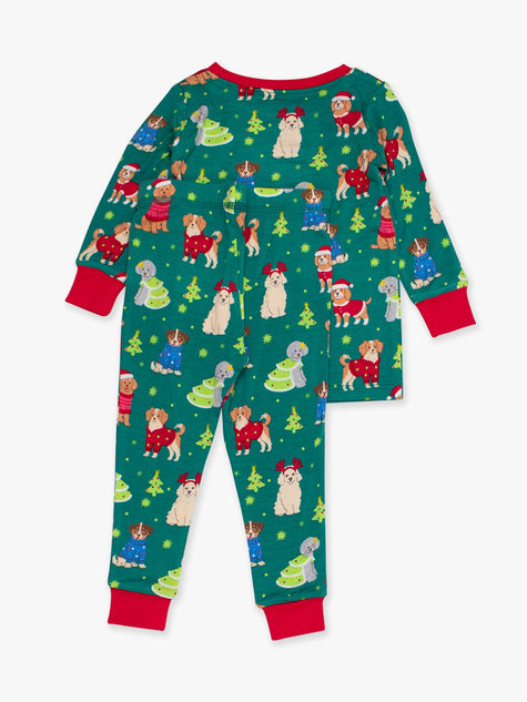 Kids Paw-liday Pals Christmas Dogs Bamboo Viscose Long Sleeve Pajama Set