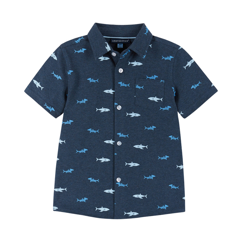 Boys Toddler Short Sleeve Knit Buttondown & Shorts Set