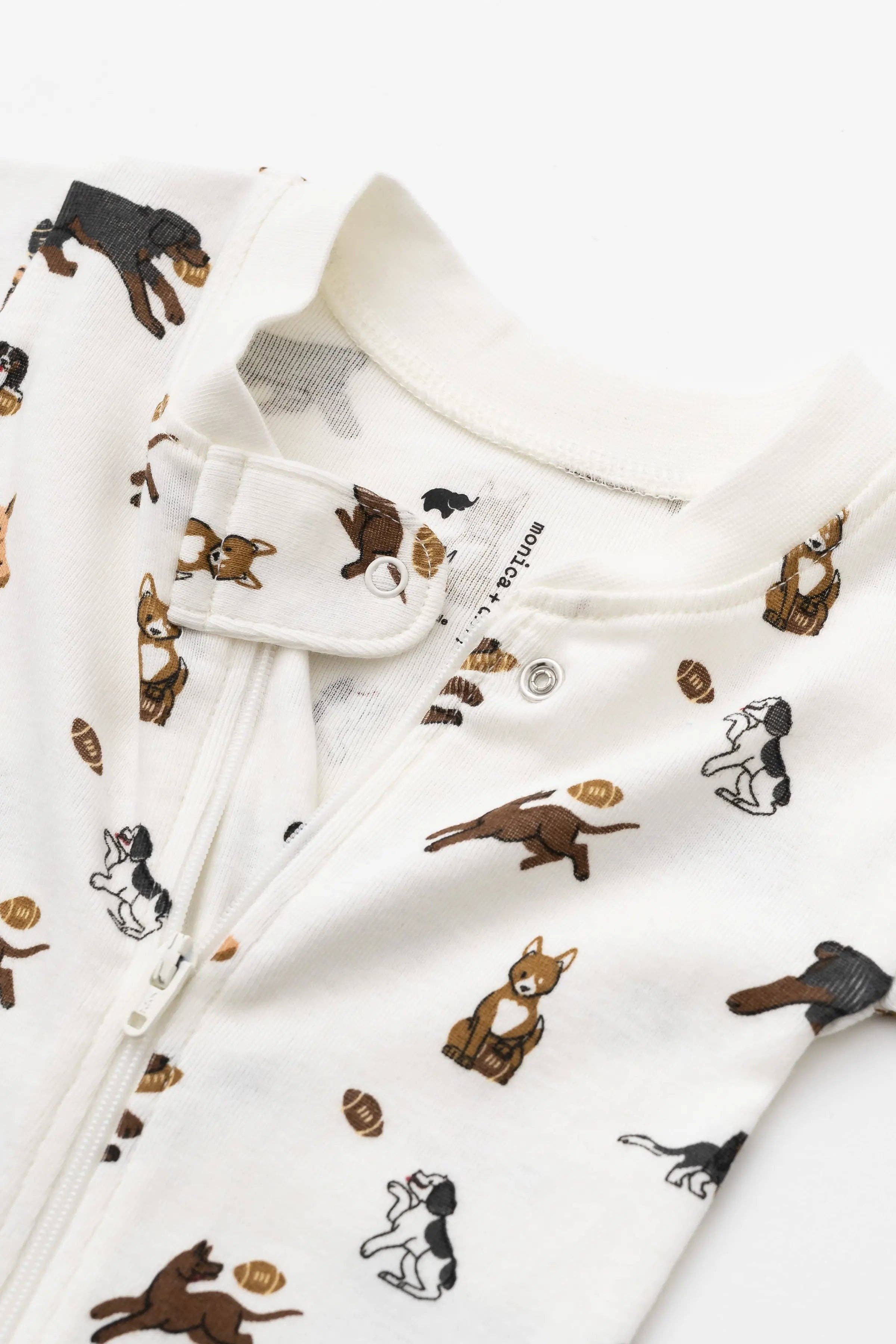 One-Piece Baby Pajamas Football Pups Organic Cotton