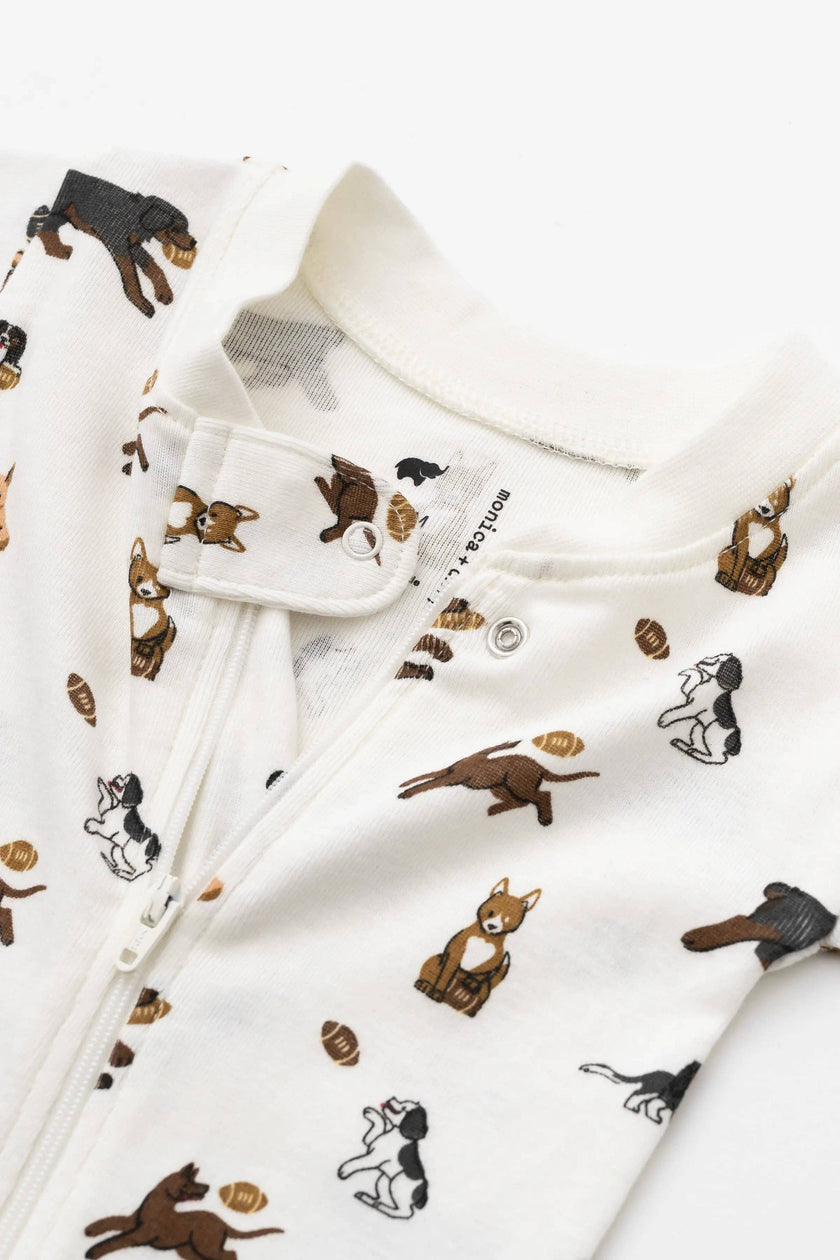 One-Piece Baby Pajamas Football Pups Organic Cotton