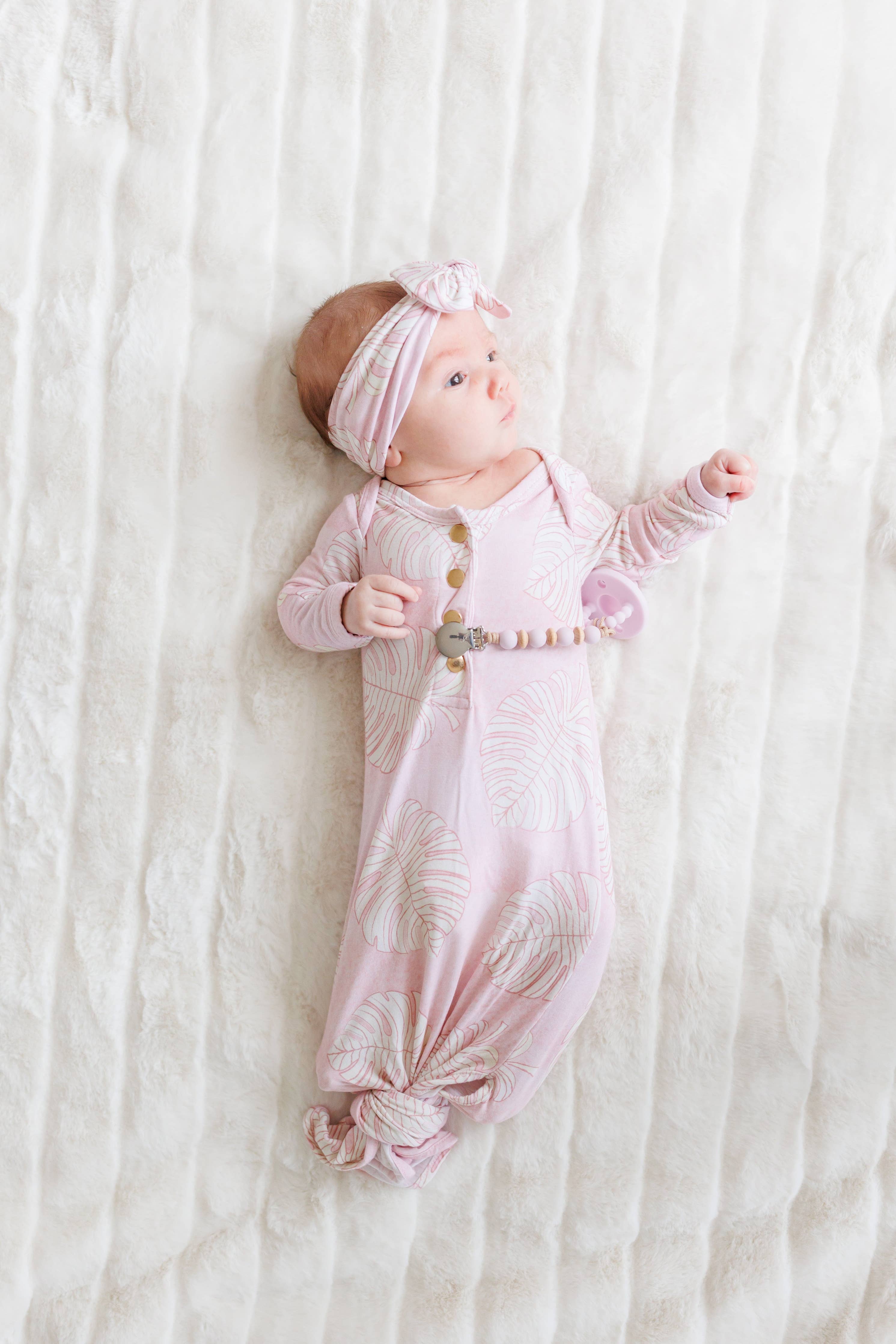 Coral Monstera Newborn Bamboo Knotted Gown
