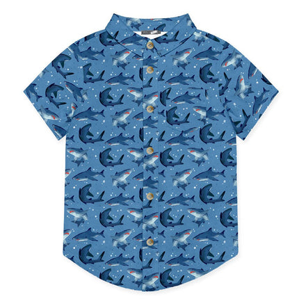 Boys Gray Blue Sam The Shark Short-Sleeve Button-Up