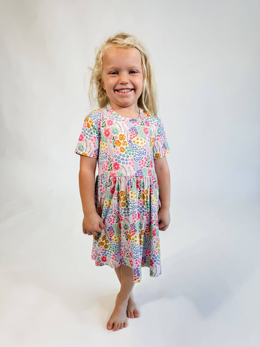 Flower Fields Bamboo Short Sleeve Pocket Dress