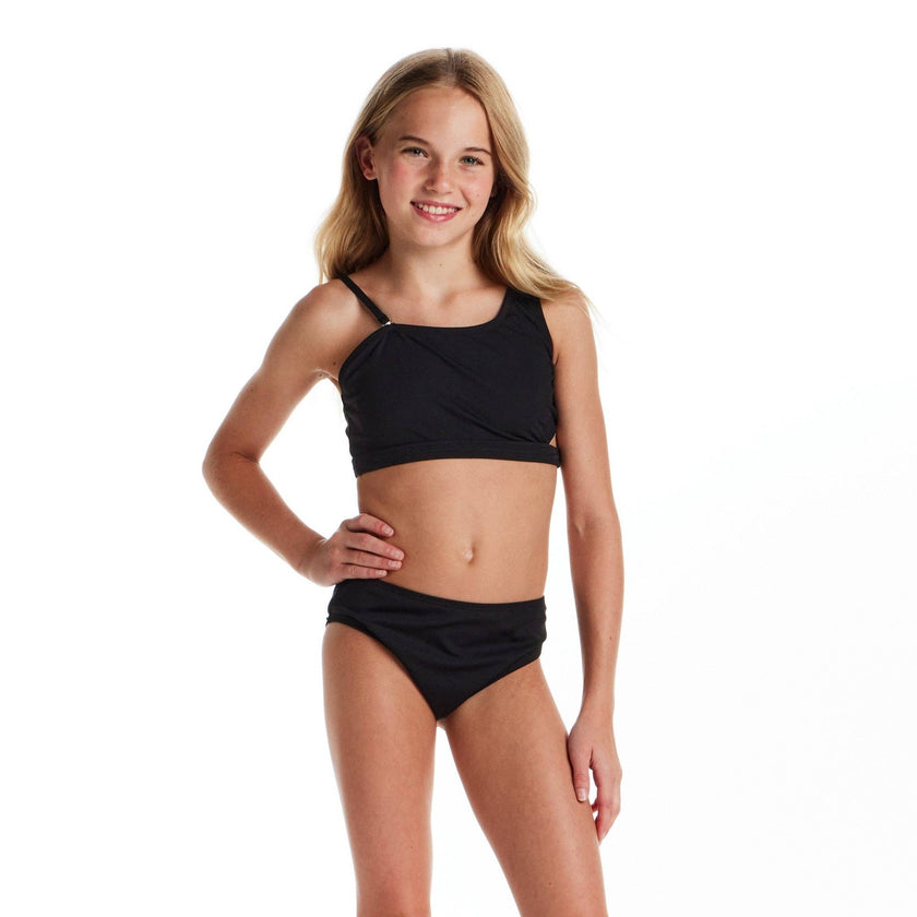 Tween Girls Rib Asymmetrical Bikini | Black