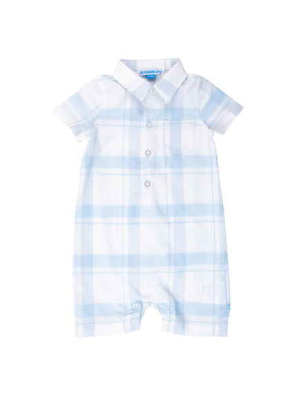 Baby Boys Light Blue Windowpane Button-Up Romper