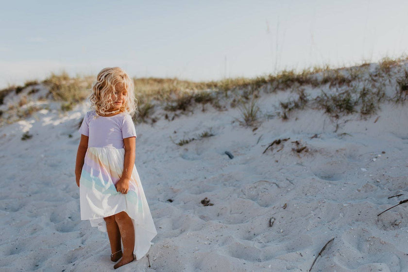 Kids Lavender Pastel Rainbow Hi Lo Spring Easter Dress