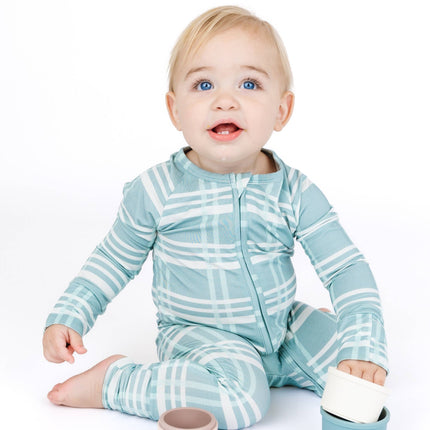 Blue Plaid Bamboo Convertible Footie Romper