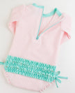 Pink Seersucker Long Sleeve One Piece Rash Guard