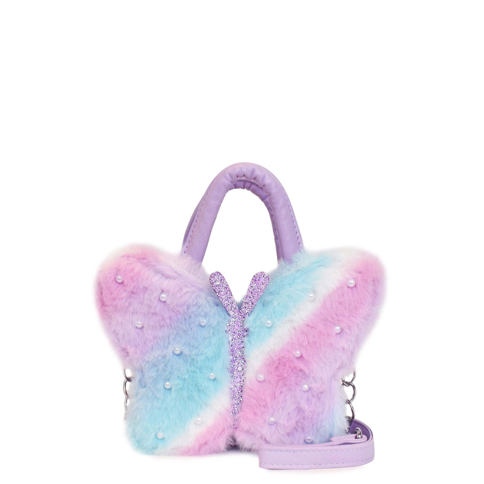 Plush Butterfly Pearl Crossbody Bag