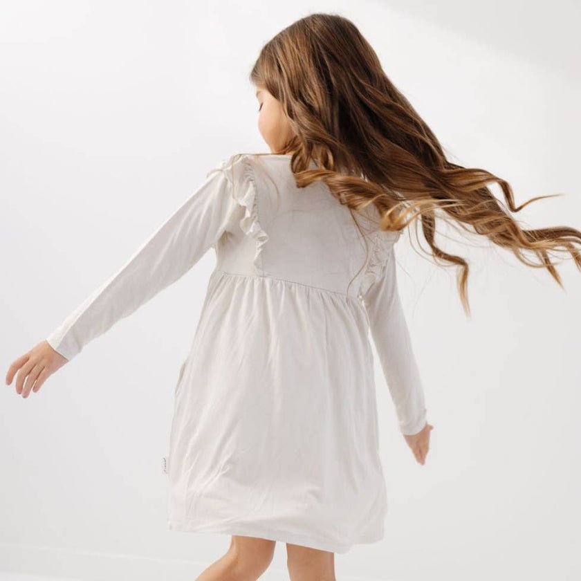 Bamboo Ruffle Pocket Dress- Creamy Stone