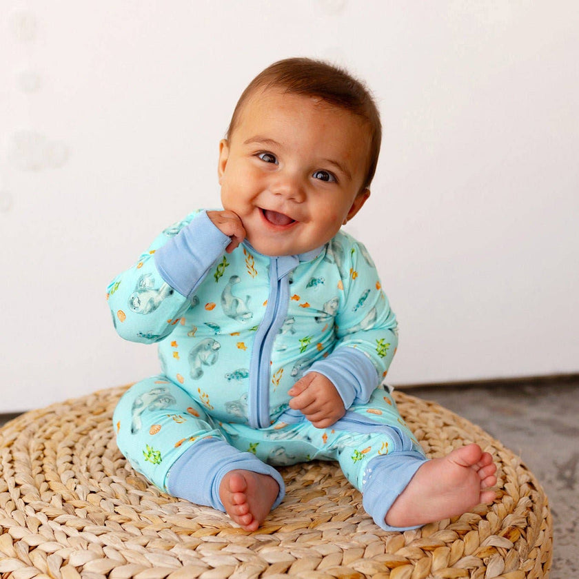 Get Your Float on Manatees Bamboo Convertible Footie (NB-24m)