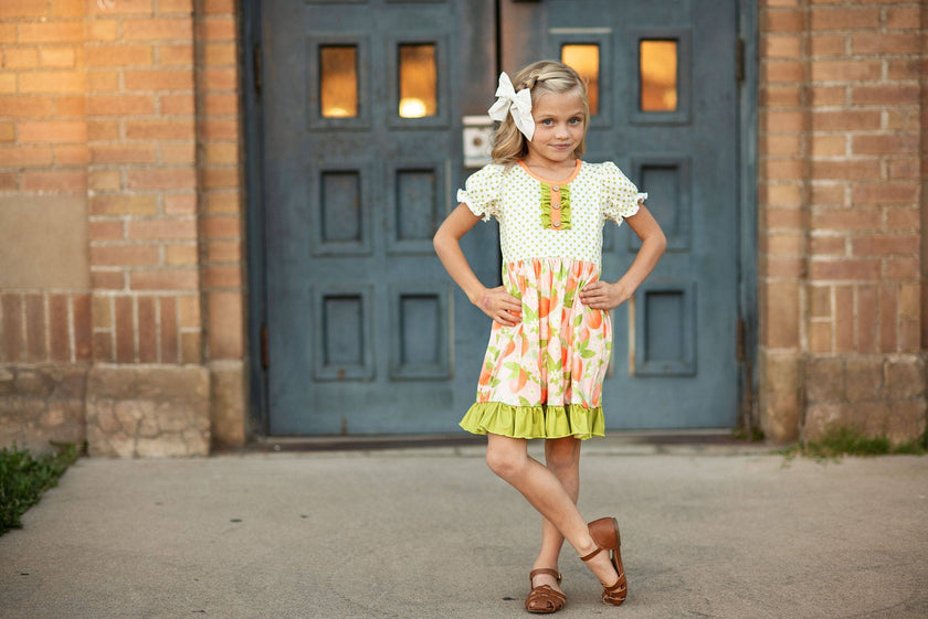 Kids Tangerine Ruffle Button Dress