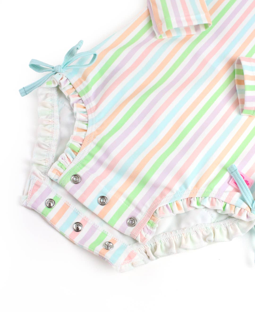 Pale Rainbow Stripe Long Sleeve One Piece Rash Guard