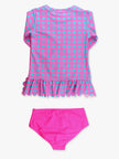 Tween Girls Neon Sorbet Cane Scallop Hem Long Sleeve Rash Guard 2-Piece Swimsuit