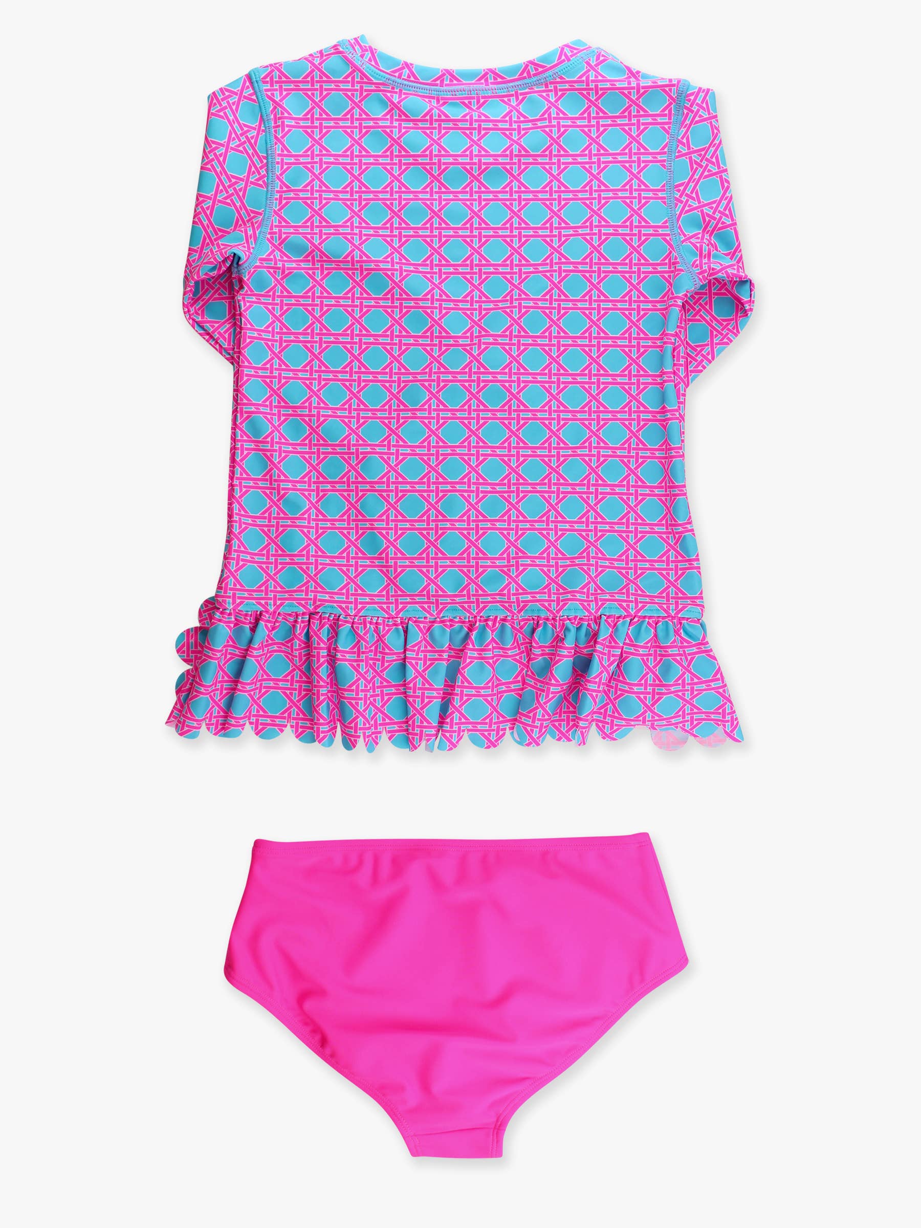 Tween Girls Neon Sorbet Cane Scallop Hem Long Sleeve Rash Guard 2-Piece Swimsuit