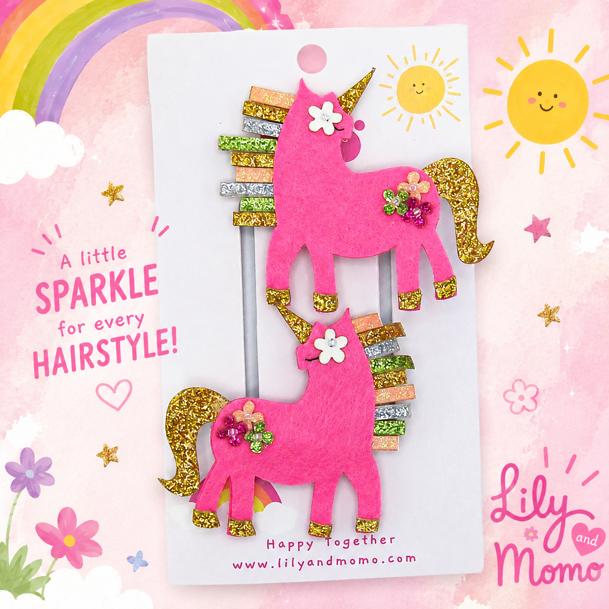 Pretty Pink Unicorn Handmade Kids Hair Clips- Pink