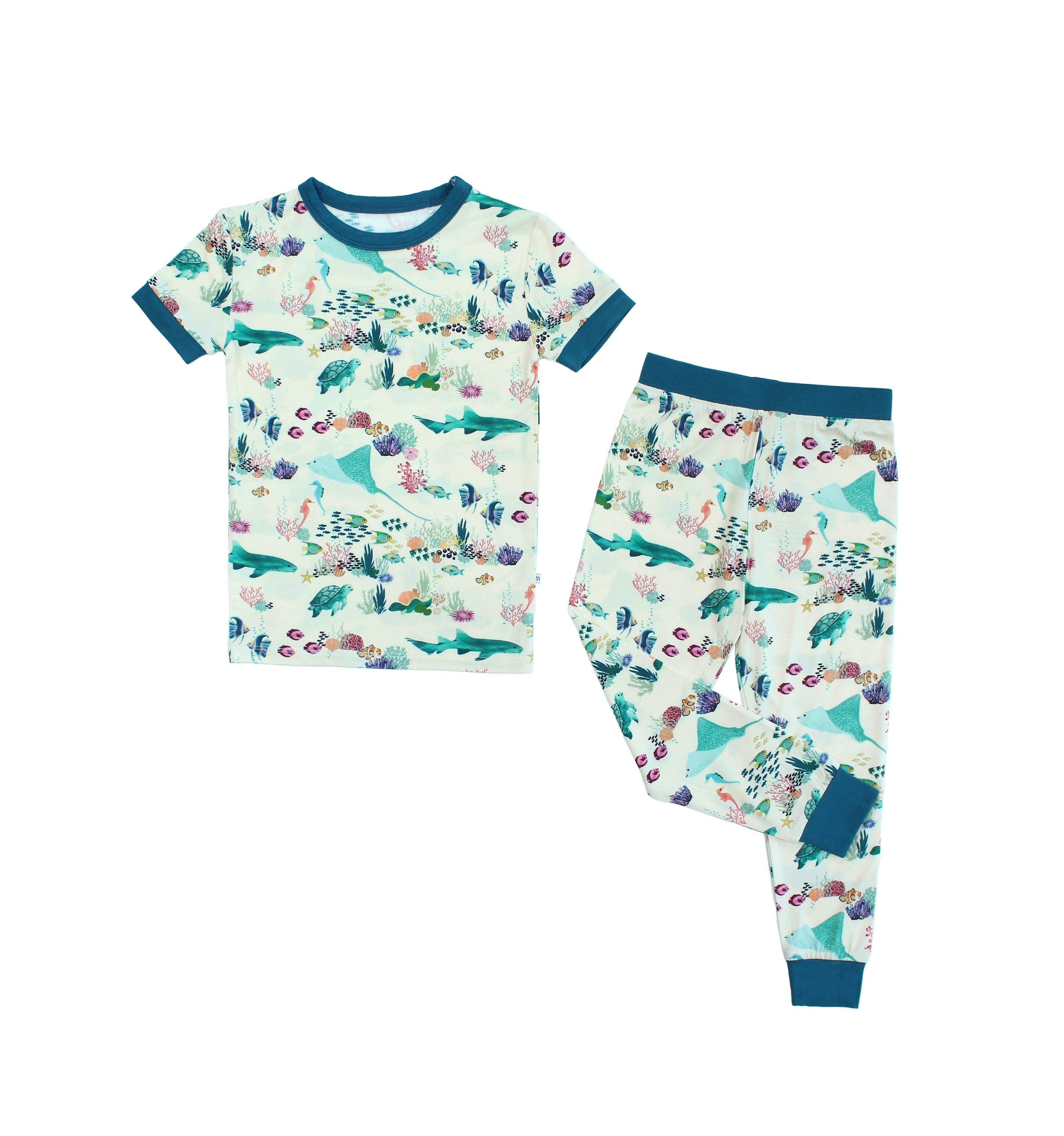 Coral Reef Bamboo Short Sleeve Kids Pajama Pants Set
