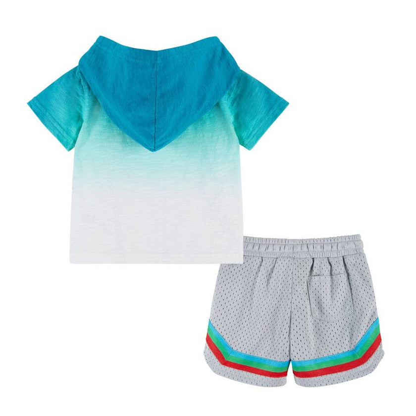 Palm Trees Hooded Tee Set - Aqua Ombre