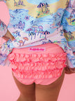 Girls Beach Day Scallop Hem Long Sleeve Rash Guard 2-Piece Swimsuit with Signature Rear Ruffles