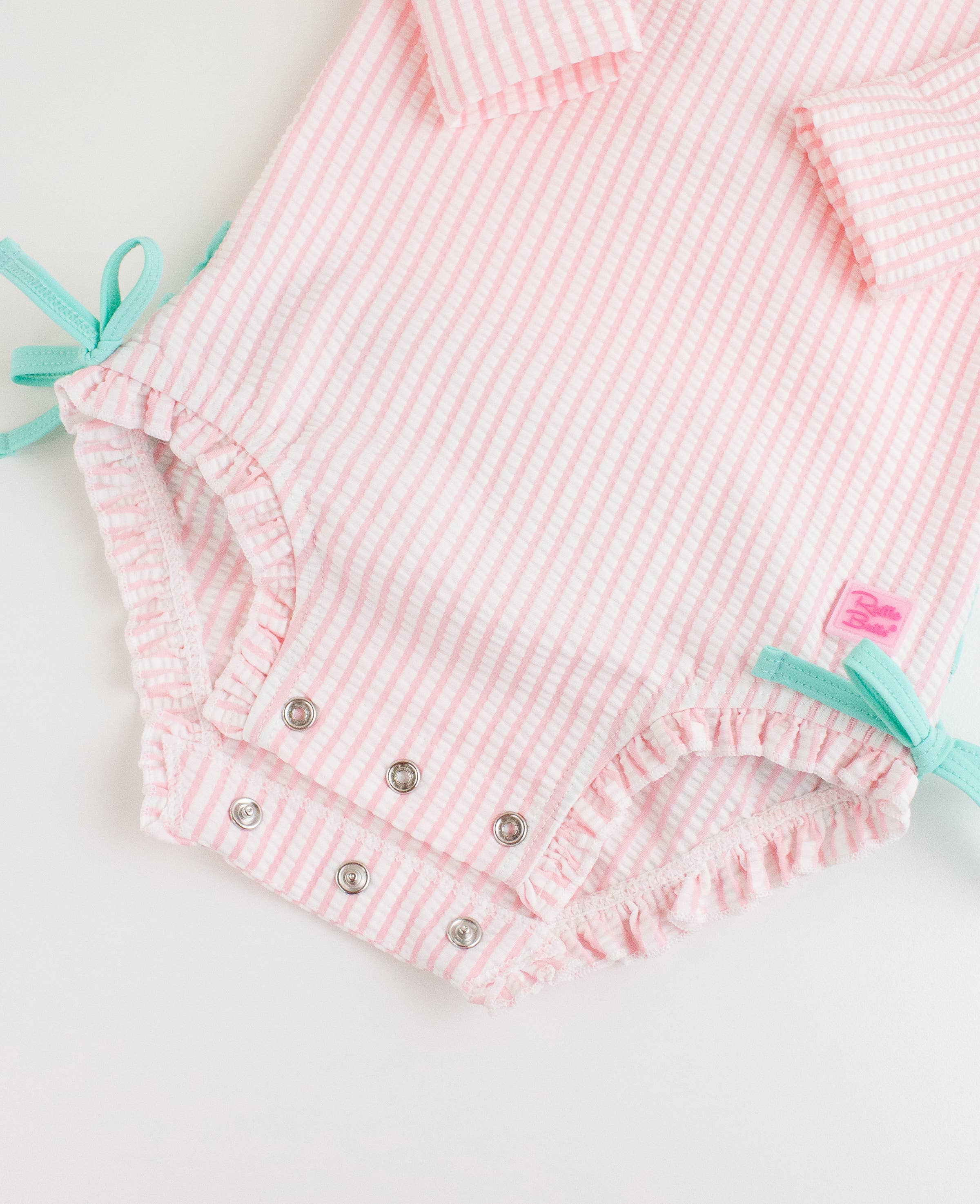 Pink Seersucker Long Sleeve One Piece Rash Guard