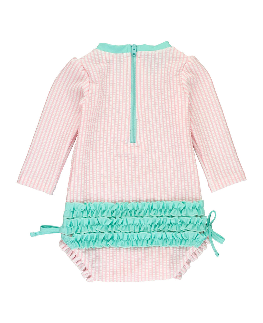Pink Seersucker Long Sleeve One Piece Rash Guard
