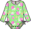 Baby Girls Neon Turtle Tide Long Sleeve One Piece Rash Guard Swimsuit with Signature Rear Ruffles