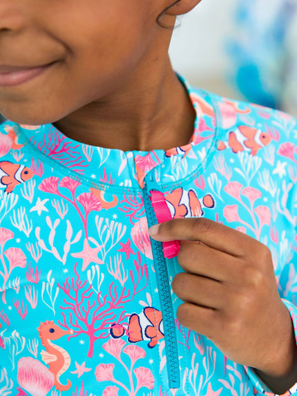 Tween Girls Ocean Tides Long Sleeve Zipper Rash Guard Set