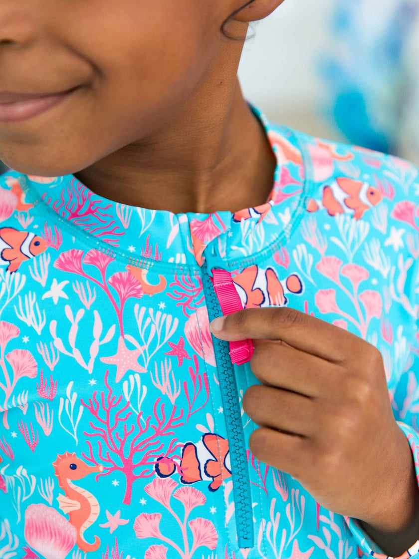 Tween Girls Ocean Tides Long Sleeve Zipper Rash Guard Set
