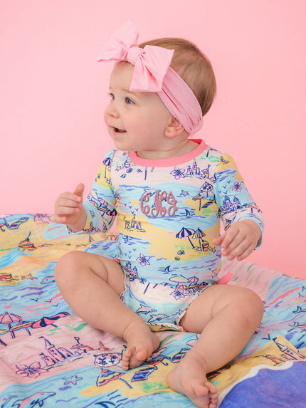 Baby Girls Beach Day Long Sleeve One Piece Rash Guard Swimsuit with Signature Rear Ruffles