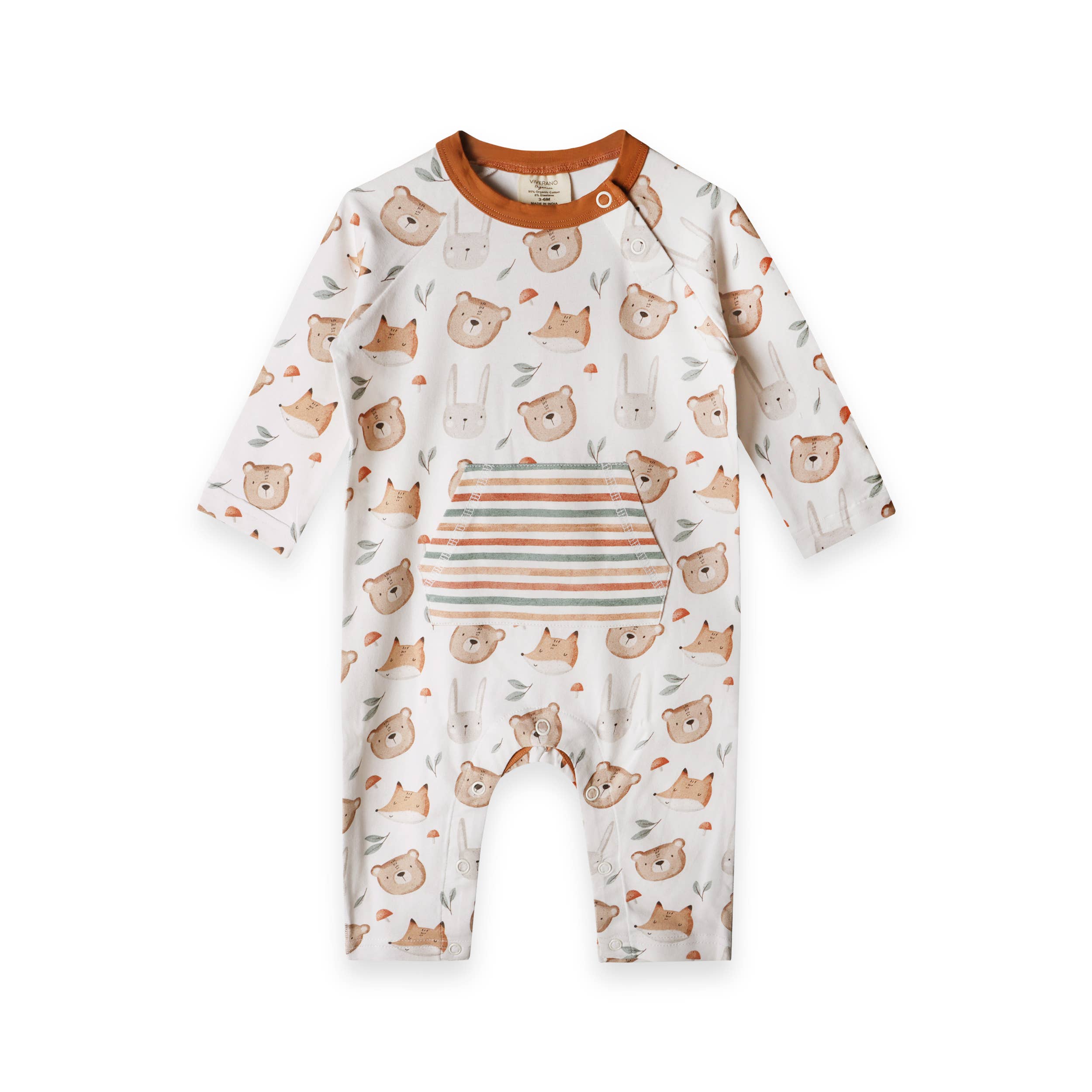 Forest Animals Kangaroo Pocket Baby Jumpsuit (Organic)
