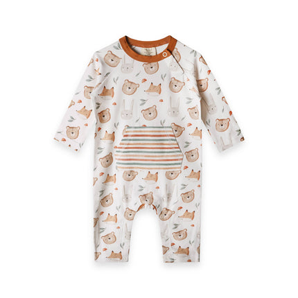 Forest Animals Kangaroo Pocket Baby Jumpsuit (Organic)