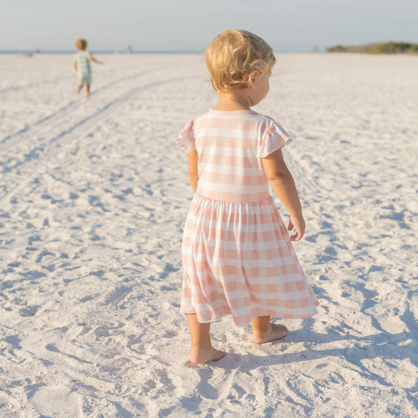 Pink Gingham Short Sleeve Bamboo Twirl Dress