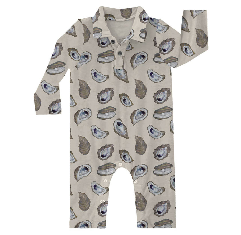 Coastal Oysters Bamboo Long Sleeve Polo Romper