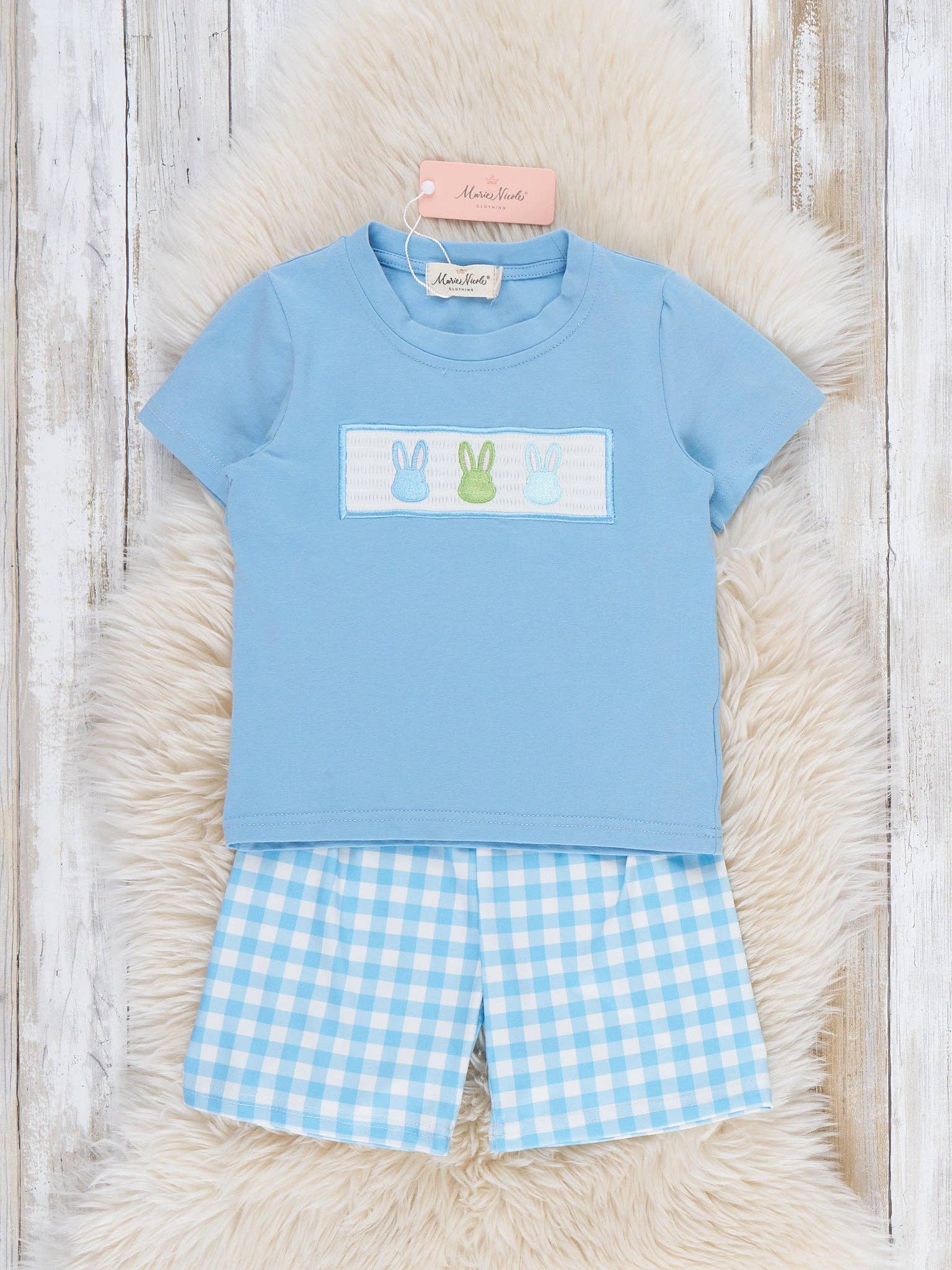 Bunny Lineup Gingham Smocked Outfit