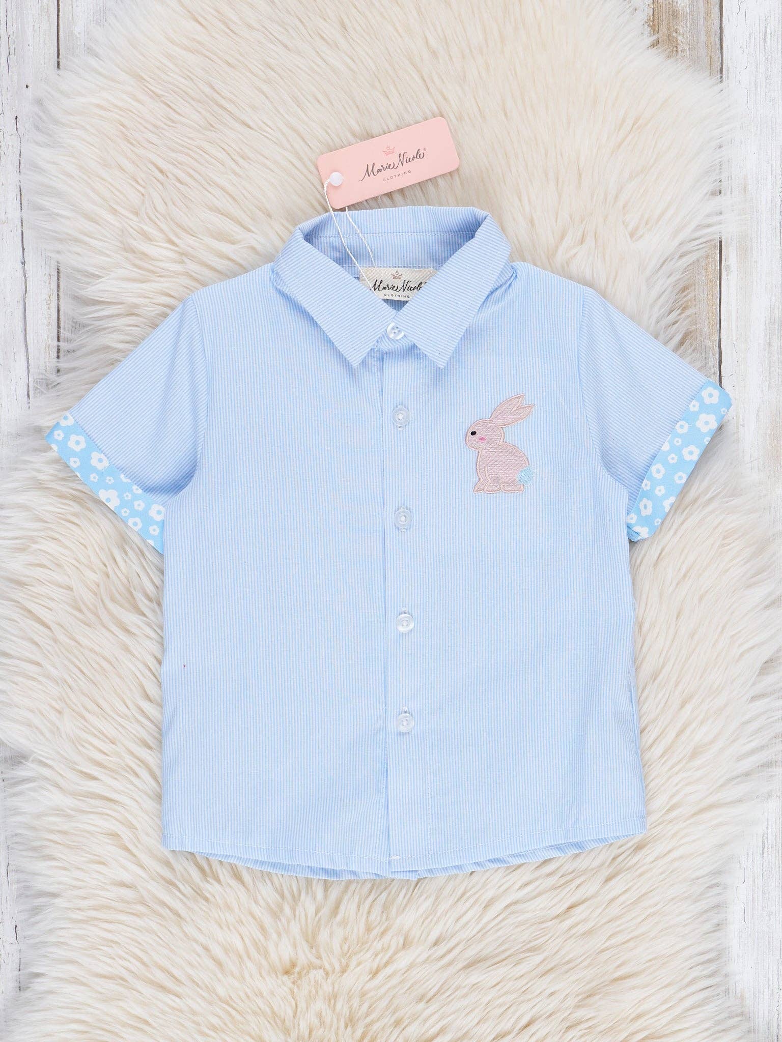 Blue Poppy Bunny Button-Up Shirt