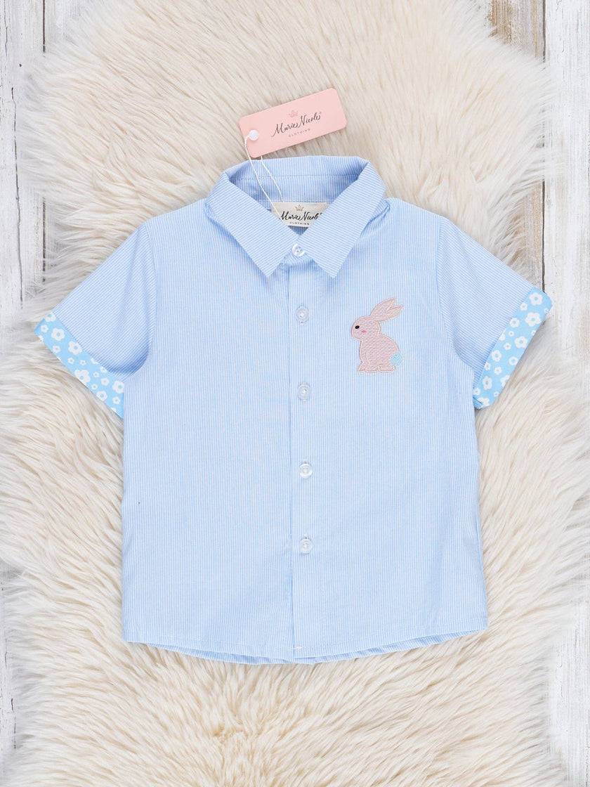 Blue Poppy Bunny Button-Up Shirt