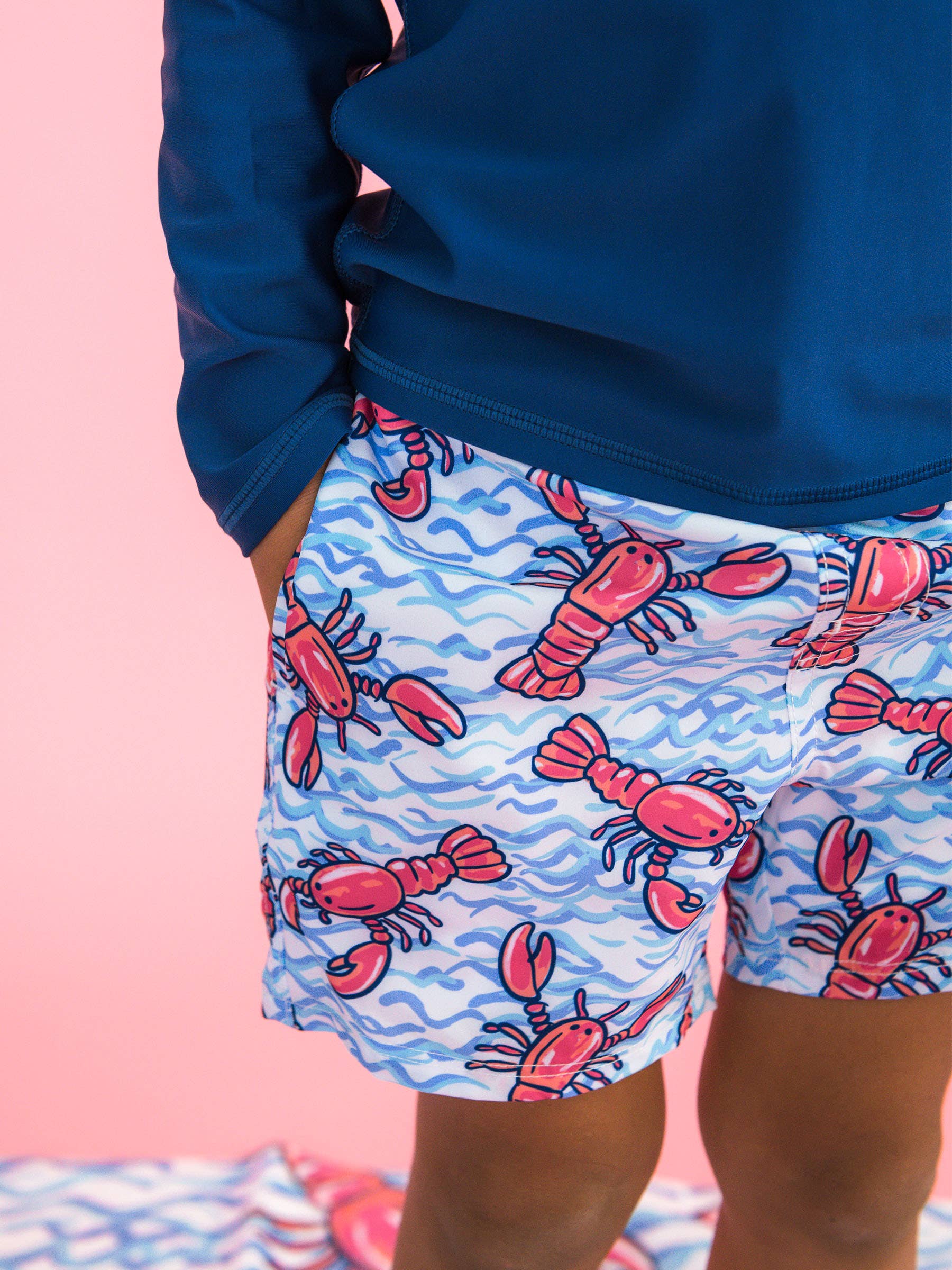 Boys Blue Lobster Lagoon Performance Hybrid Swim Trunks