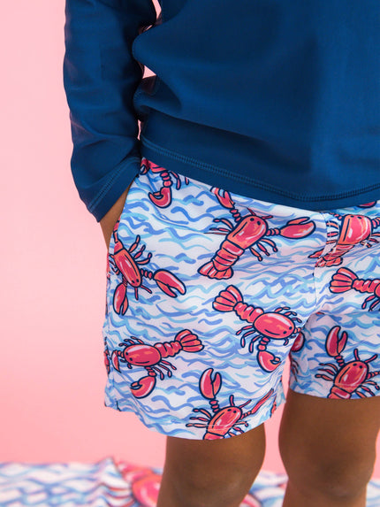 Boys Blue Lobster Lagoon Performance Hybrid Swim Trunks