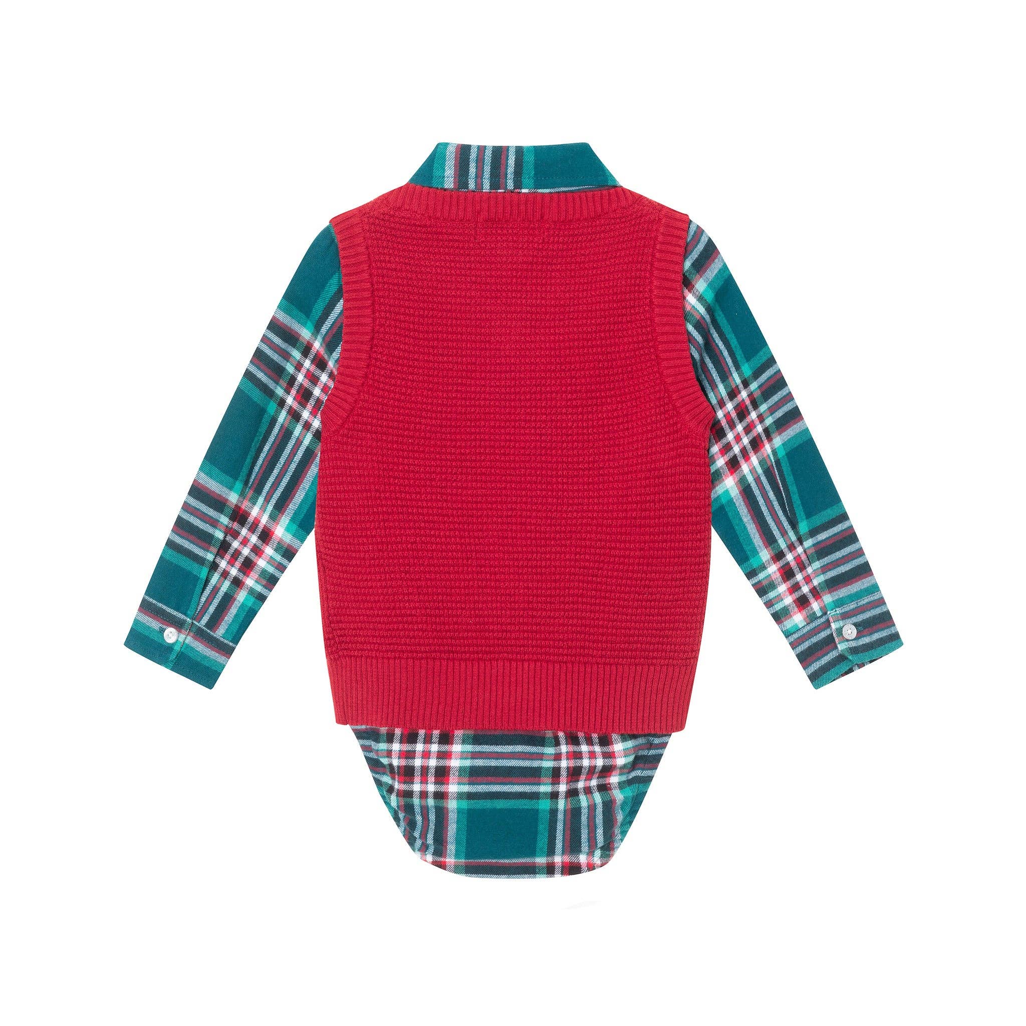 Checkered Maroon Infant Buttondown & Sweater Vest Set
