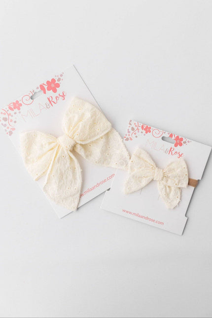 Classic Hair Bow - Cream Eyelet