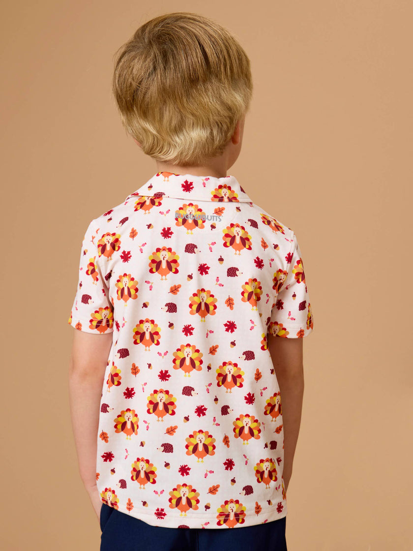 Boys Thanksgiving Turkey Gobble Knit Short Sleeve Performance Polo