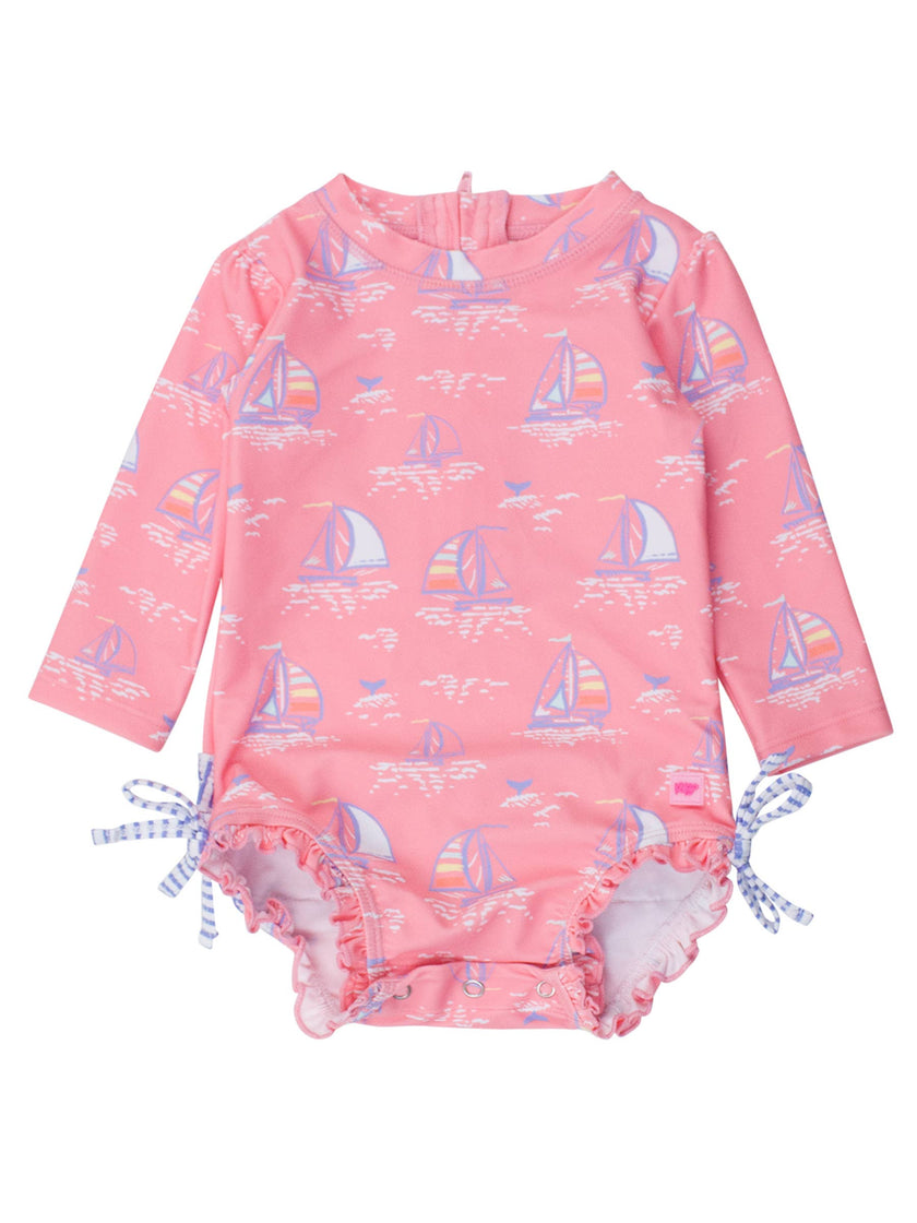 Pink Seas the Day Long Sleeve One Piece Rash Guard
