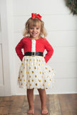 Kids Santa Bow Gold Dot Tulle Christmas Holiday Dress