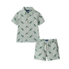 Boys Short Sleeve Cabana Set | Green Stripe Dino