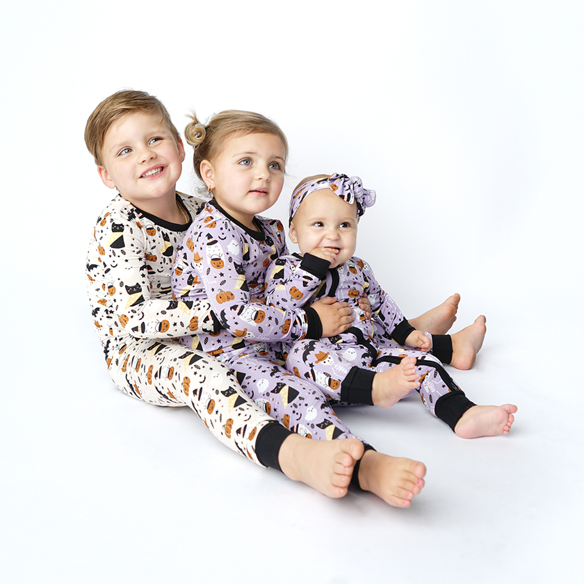 Spooky Cute Halloween Beige Bamboo LS Kids Pajama Set