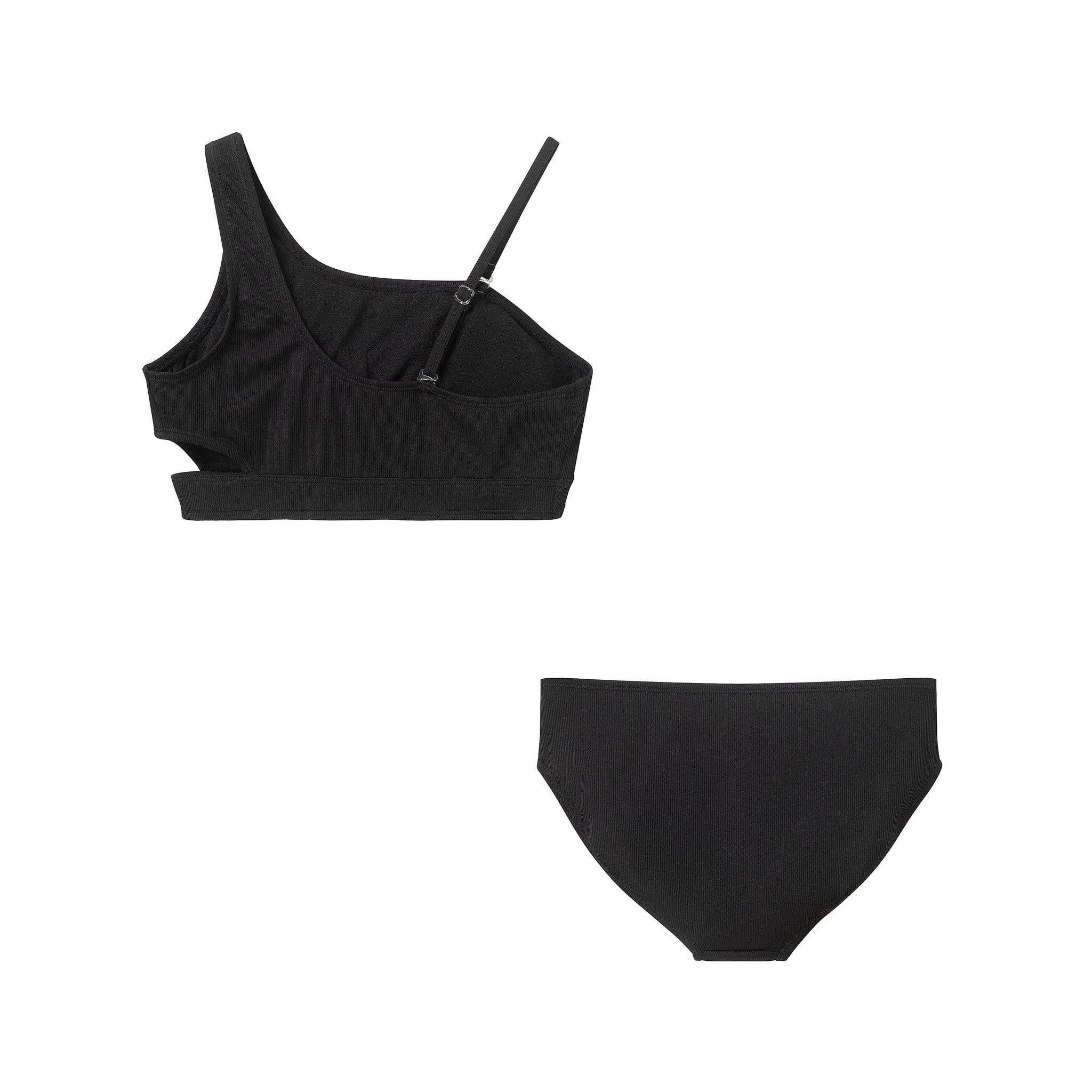 Tween Girls Rib Asymmetrical Bikini | Black